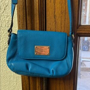 Michael Kors Teal/Blue Pebbled Leather Crossbody with Gold Plaque